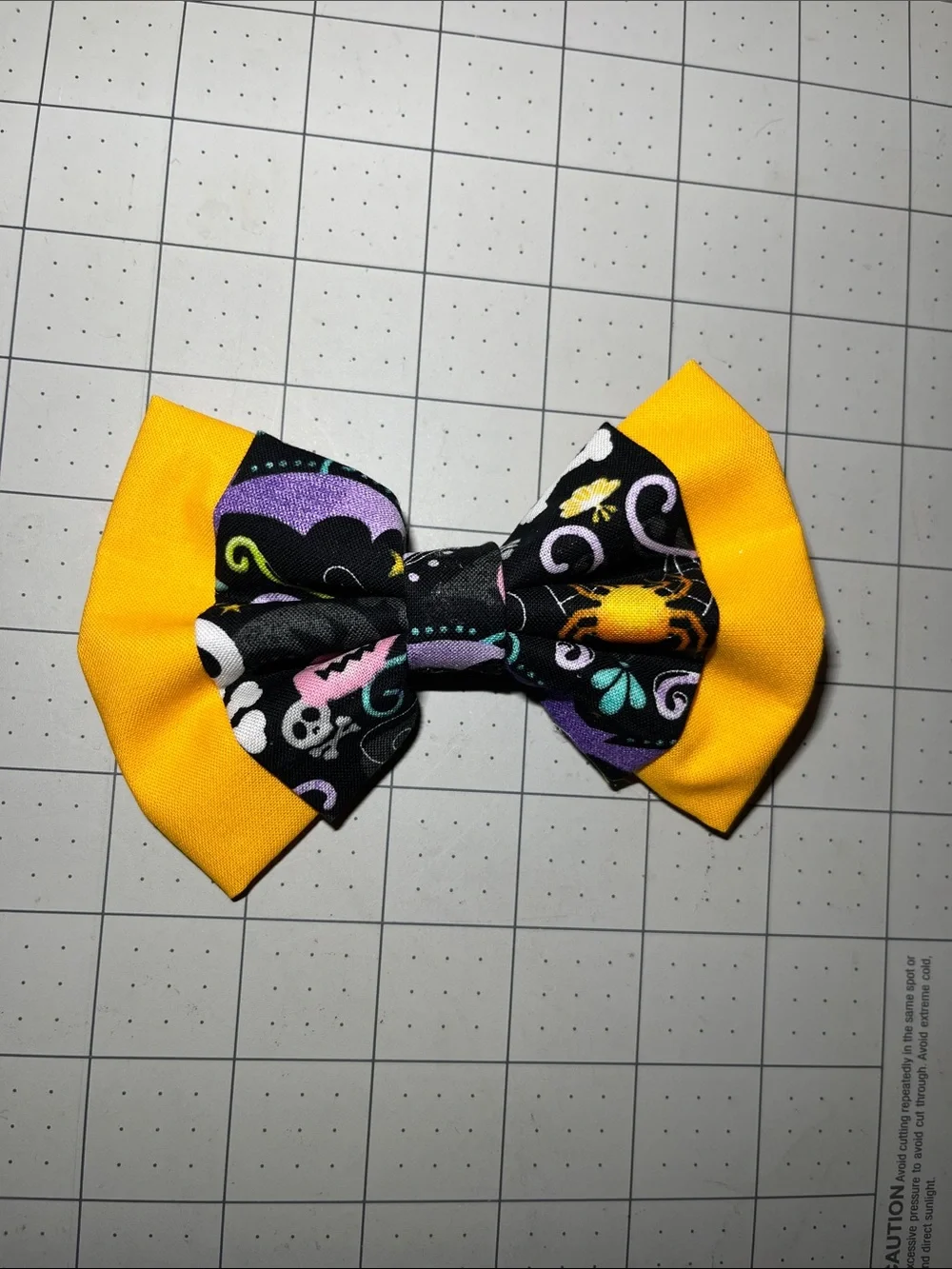 Kids Halloween Print Hair Bow - Yellow & Black
